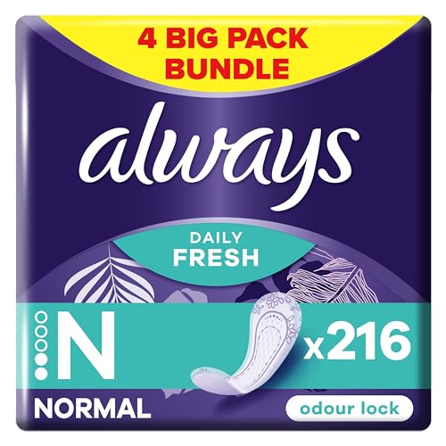 Always Dailies Panty Liners, Normal, 216 Liners (54 x 4 Packs), Odour Neutraliser, Soft & Discree
