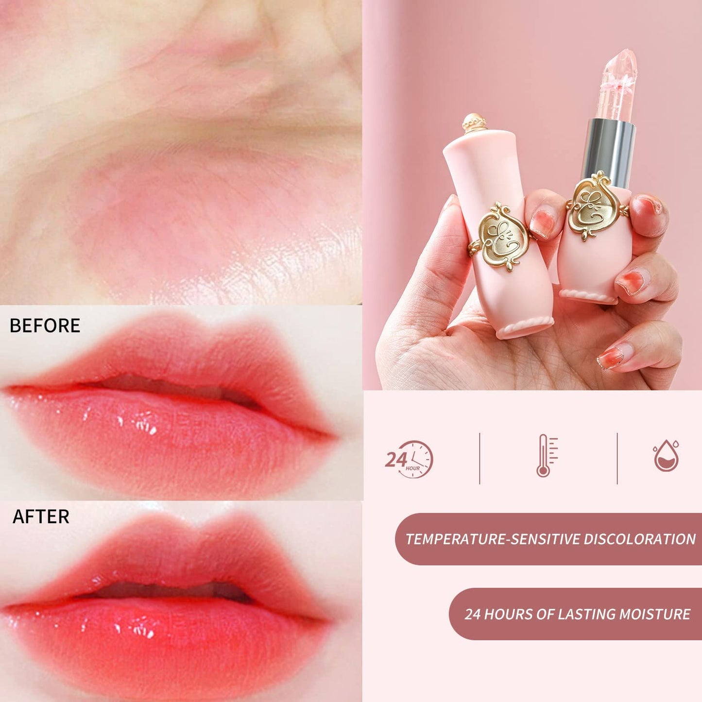 6 Packs Flower Jelly Lipstick Set Magic Temperature Color Change Lip Balm