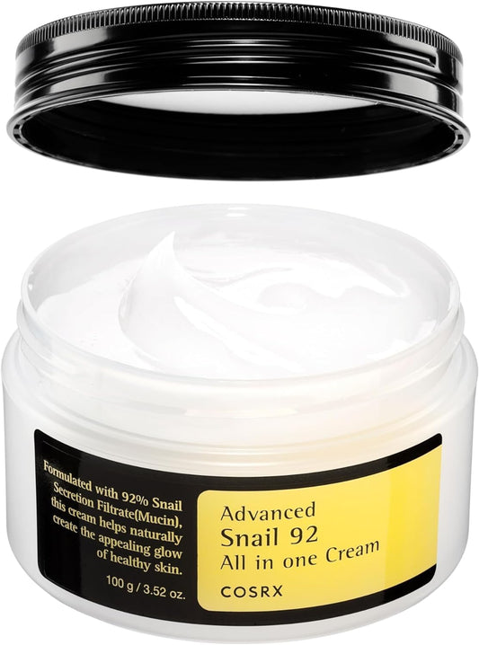 Advanced Snail 92 All in one Cream, 3.53 oz/100g | Moisturizing Snail Mucin Secretion Filtrate 92%