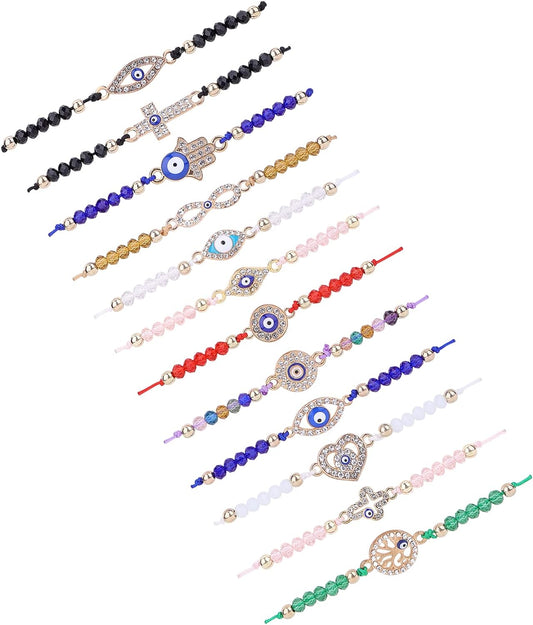 12Pcs Evil Eye Bracelets Multi-color Mexican Bracelets Evil Eye Beads Protection Evil Eye Amulet Anklets Bracelet for Women Men