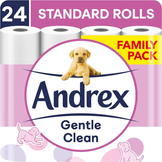 Andrex Gentle Clean Toilet Rolls - 24 Toilet Roll Family Pack - Bulk Buy Toilet Rolls