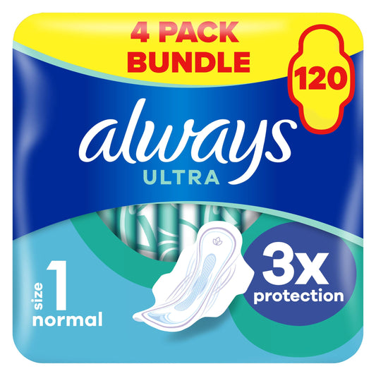 Always Ultra Sanitary Towels, Size 1, Normal, Light Flow, 120 Pads With Wings