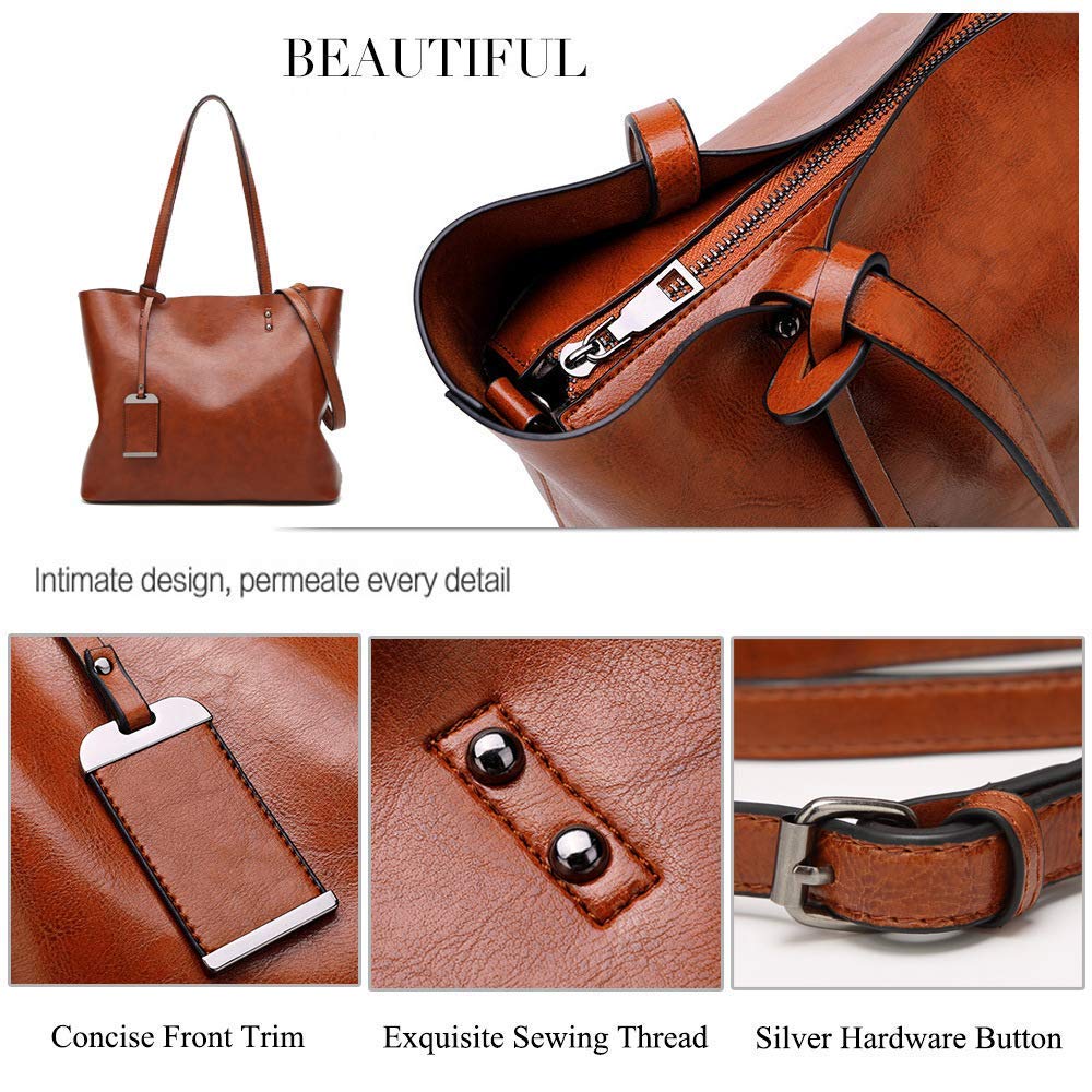 Aileese Womens Soft Leather Handbags Large Capacity Retro Vintage Top-Handle Casual Tote Shoulder Bags