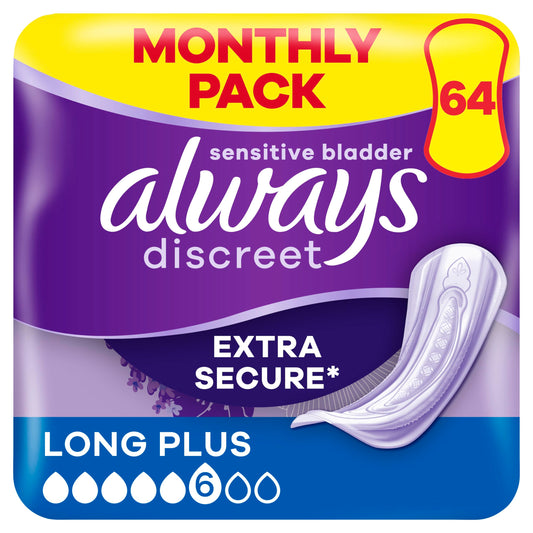 Always Discreet Incontinence Pads Women, Long Plus, Absorbency 5, 64 Sanitary Towels