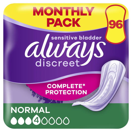 Always Discreet Incontinence Pads Women, Normal, Absorbency 3 or 4, 96 Sanitary Towels (24 x 4 Packs)