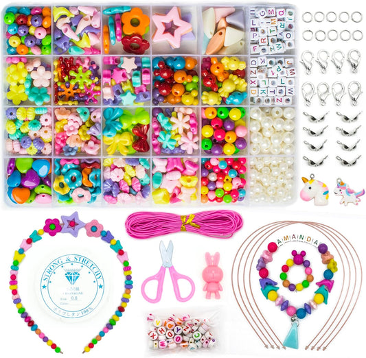 WONDERFORU Beads for Jewellery Making Kit for Kids Girls, 800pcs Alphabet DIY Pop Beads for Making Necklace Bracelet Ring