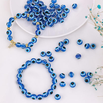 100 PCS Blue Evil Eye Beads for Jewelry Making, 10mm Evil Eye Charms Handmade Resin Round Bead
