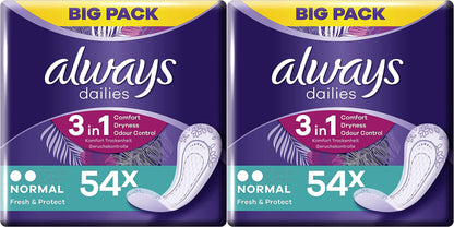 Always Dailies Panty Liners, Normal, 216 Liners (54 x 4 Packs)