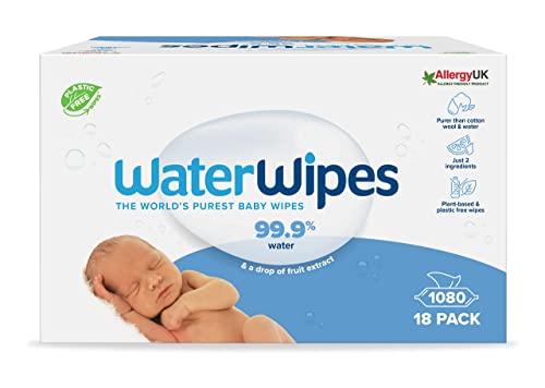 WaterWipes Plastic-Free Original Baby Wipes, 1080 Count (18 packs)