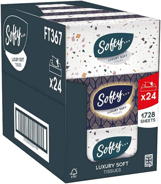 Softy Luxury Soft Facial Tissues Bulk Buy (24 Boxes X 72 3-Ply Tissues)
