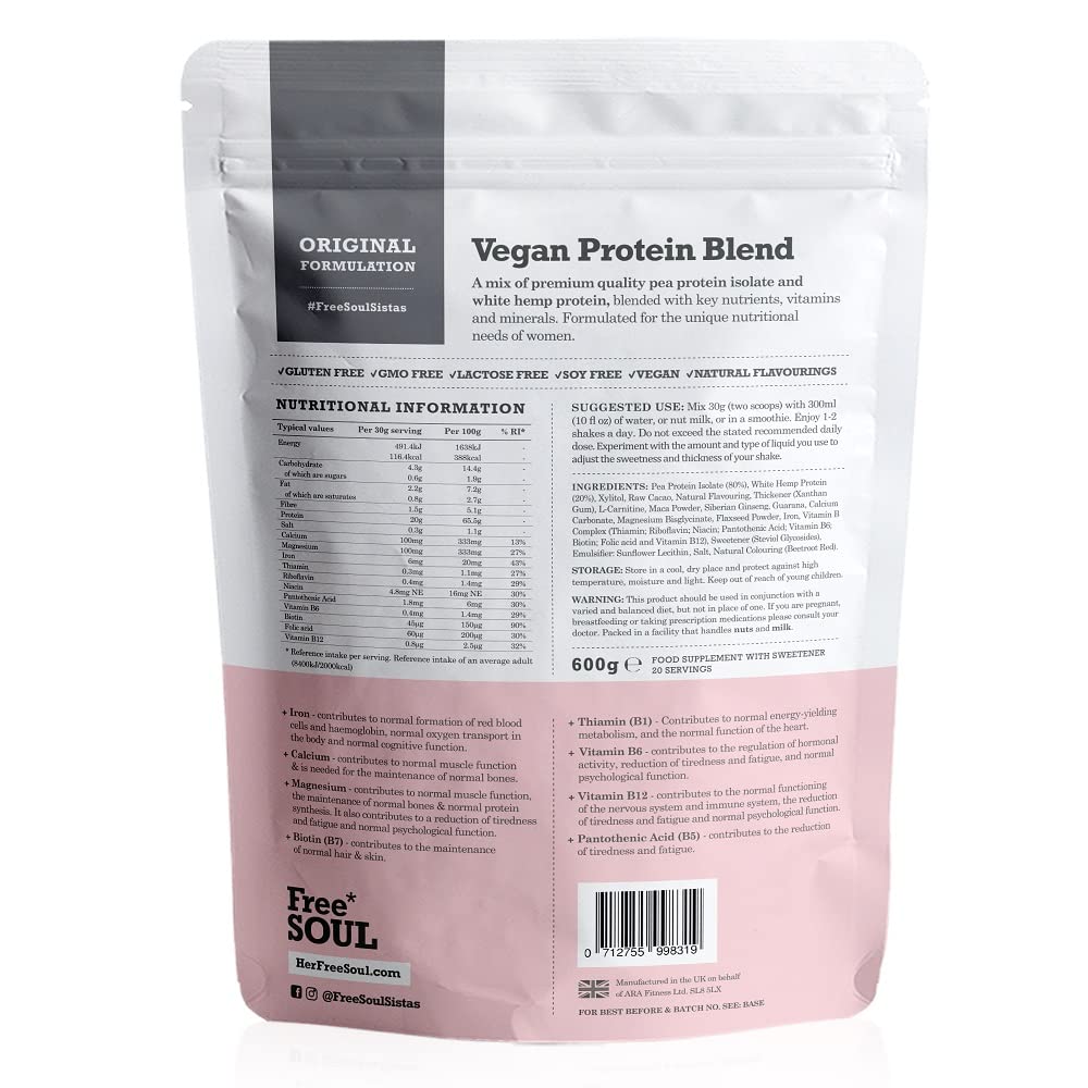 Free Soul Vegan Protein Powder, Pea and Hemp Isolate Protein (Vanilla)