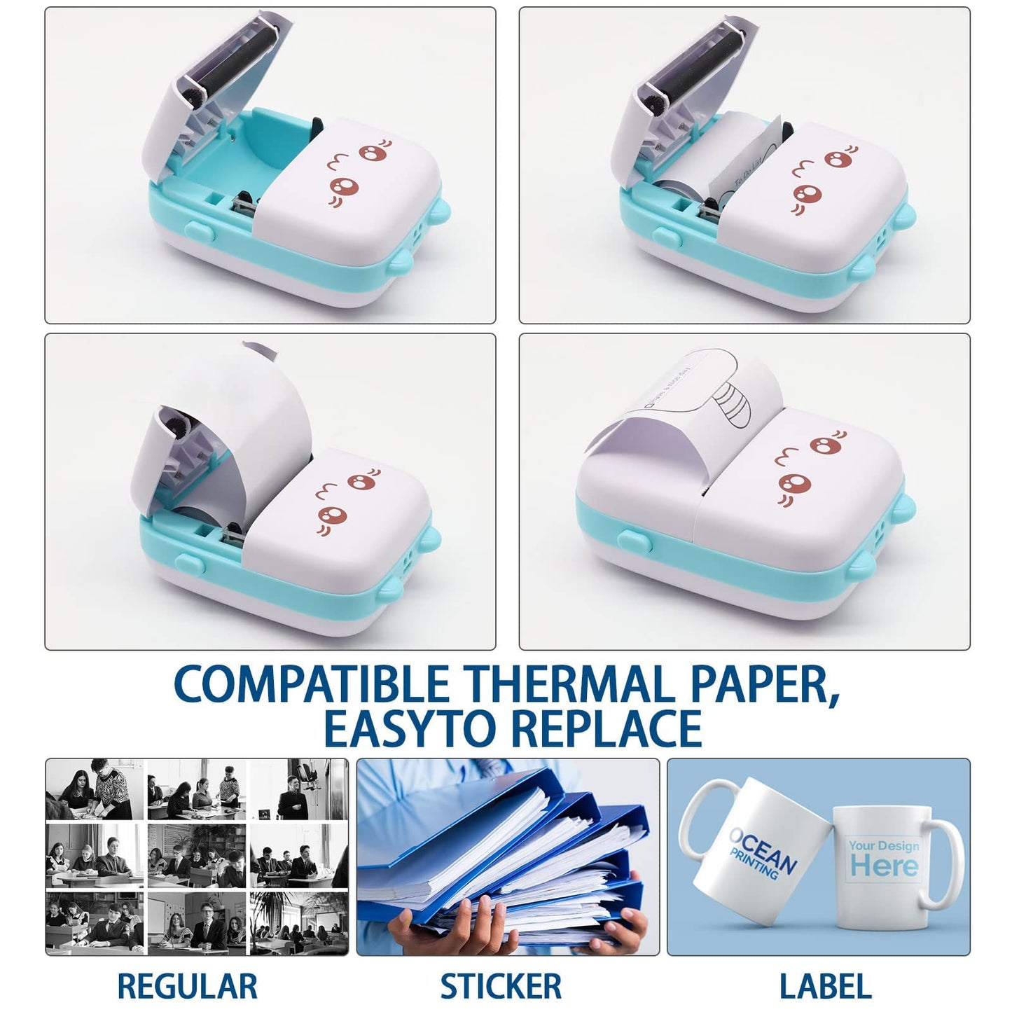 Mini Thermal Printer,Bluetooth Labler Maker,Portable Inkless Printers Compatible with Android and ios