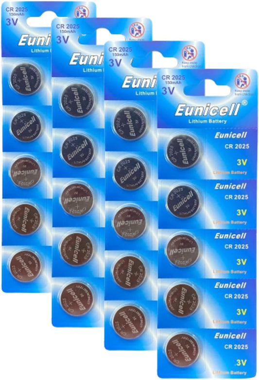 Eunicell - Pack of 20 CR2025 3v lithium Coin Battery/Button Battery - (DL2025/CR2025)