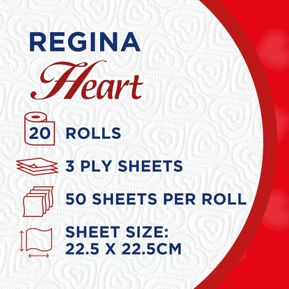 Heart Kitchen Towels – 20 rolls, Strong and Absorbent White Paper