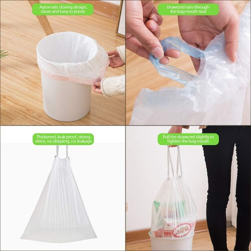 3 Rolls 20L Bin Liners Bin Bags with Drawstring Handle Strong Tall Trash Bags Unscented Indoor Garbage Bags for Bedroom Kitchen Office（45x50cm